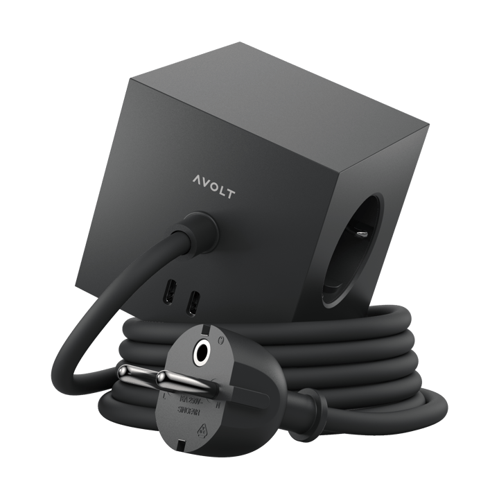 Regleta Square 1, toma de corriente y USB-C 30W 1,8 m - Stockholm black - Avolt