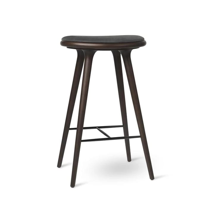 High stool taburete Mater bajo 69 cm - piel negra, base de roble teñido marrón - Mater