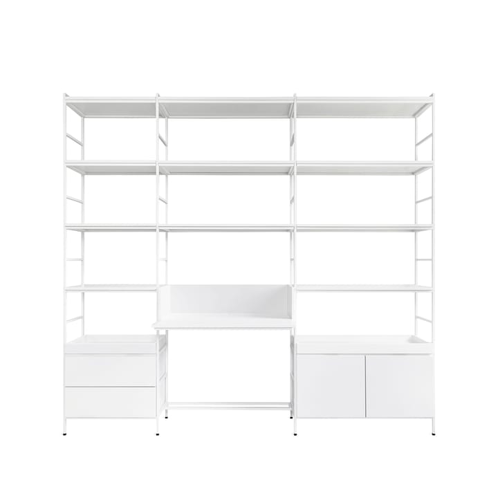 Módulo de estantería Molto alto - Blanco, 3 secciones con escritorio - Zweed